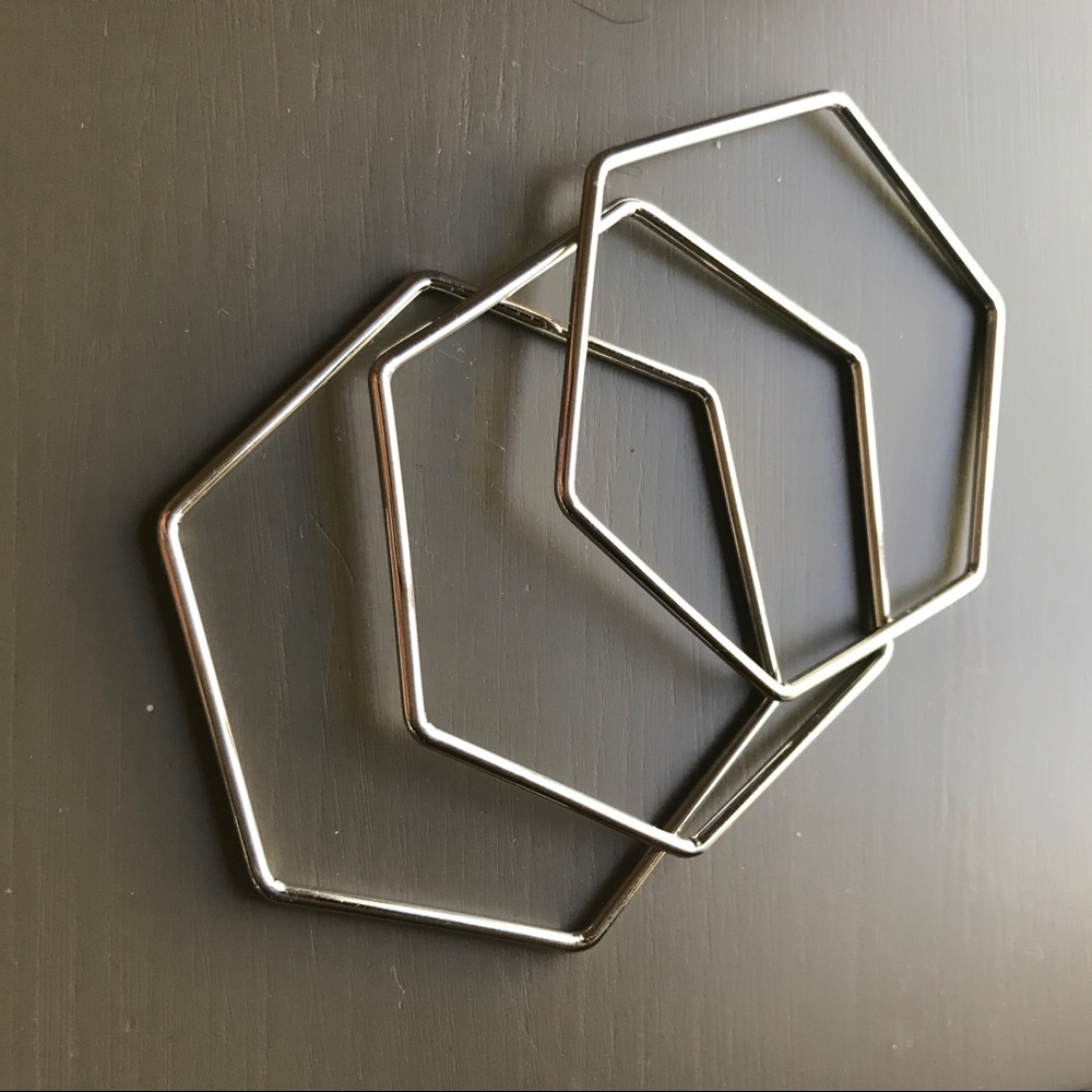 Silver tone hexagon bangles - set of 3!!